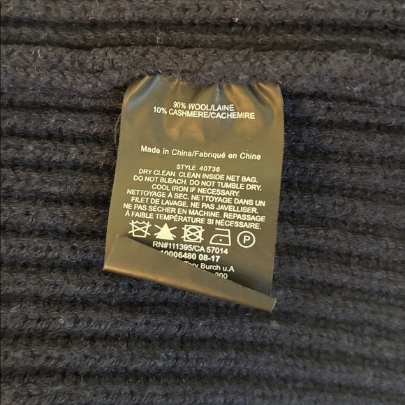 Tory Burch Navy Blue Wool Cashmere Wrap Sweater Rolled Neck Women's size Medium - Picture 8 of 8